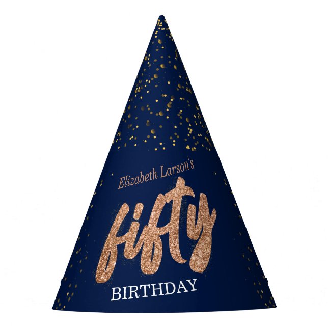 50th Birthday Party Modern Gold & Blue | Fifty Party Hat (Front)