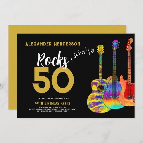 50th Birthday Party Music Guitar Rocks 50 Invitation