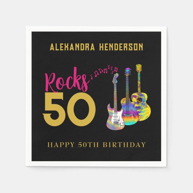 50th Birthday Party Music Guitar Rocks 50 Napkins (Front)