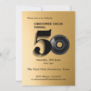 50th Birthday Party music record  Invitation