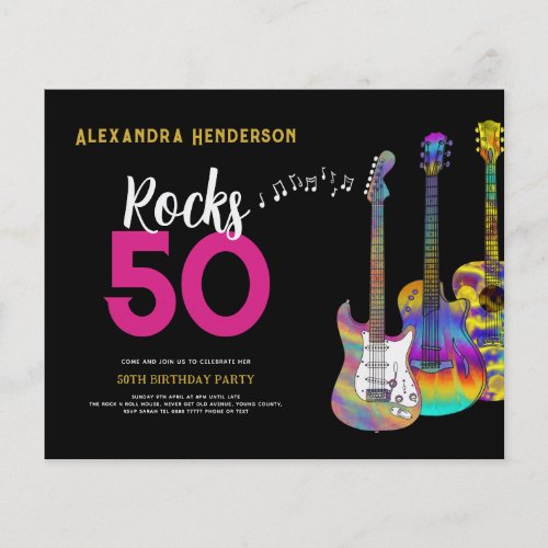 50th Birthday Party Music Rocks 50 Budget Flyer