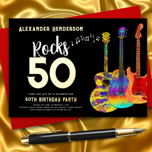 50th Birthday Party Music Rocks 50 Gold Foil Invitation