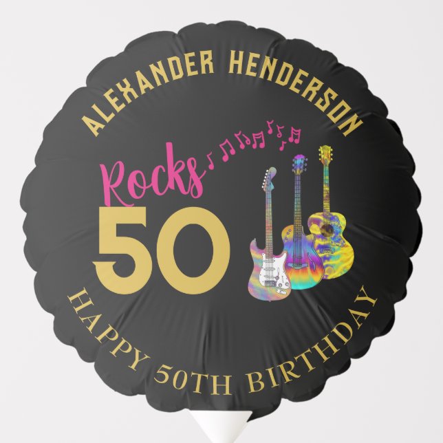 50th Birthday Party Name Guitars Music  Balloon (Front)