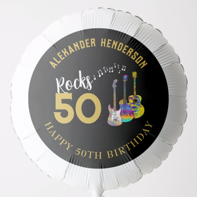 50th Birthday Party Name Guitars Music Balloon (Front)