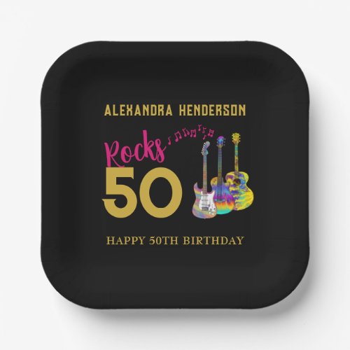 50th Birthday Party Name Guitars Music Paper Plates
