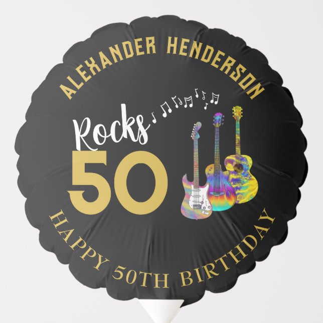 50th Birthday Party Name Guitars Music Rocks 50 Balloon (Front)