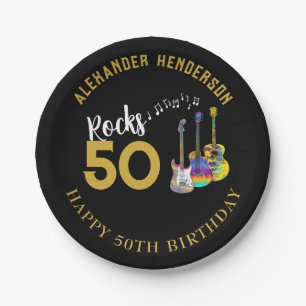 50th Birthday Party Name Music Guitars Rocks 50 Paper Plates