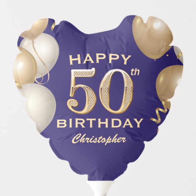 50th Birthday Party Navy Blue and Gold Balloons (Front)
