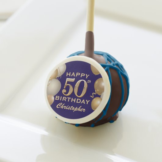 50th Birthday Party Navy Blue and Gold Balloons Cake Pops (Front Insitu)