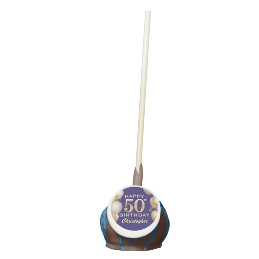 50th Birthday Party Navy Blue and Gold Balloons Cake Pops (Front)