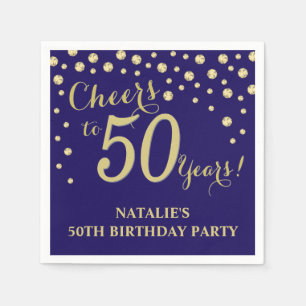 50th Birthday Party Navy Blue and Gold Diamond Napkins