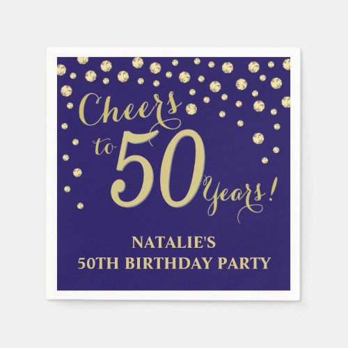 50th Birthday Party Navy Blue and Gold Diamond Napkins