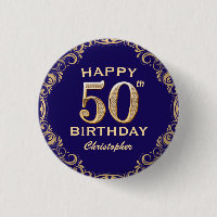 50th Birthday Party Navy Blue and Gold Glitter
