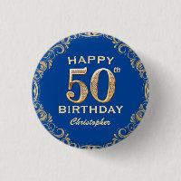 50th Birthday Party Navy Blue and Gold Glitter