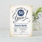 50th Birthday Party - Navy Blue Black White Invitation (Standing Front)