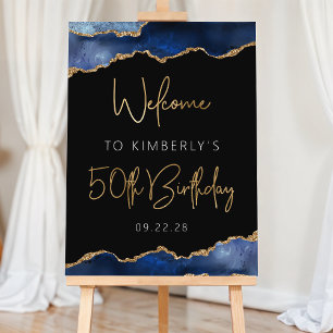 50th Birthday Party Navy Blue Gold Agate Welcome Foam Board