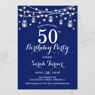 50th Birthday Party - Navy Blue Invitation