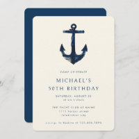 50th Birthday Party Navy Blue Nautical Anchor