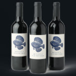 50th Birthday Party Navy Blue Nautical Fish Wine Label<br><div class="desc">50th Birthday Party Navy Blue Nautical Fish Wine Label</div>