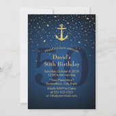 50th Birthday Party Navy Blue Nautical Gold Anchor Invitation (Front)
