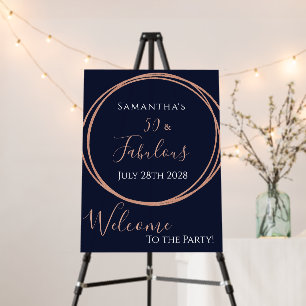 50th Birthday Party Navy Rose Gold Welcome Sign