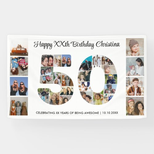 50th Birthday Party Number 50 Photo Collage Banner