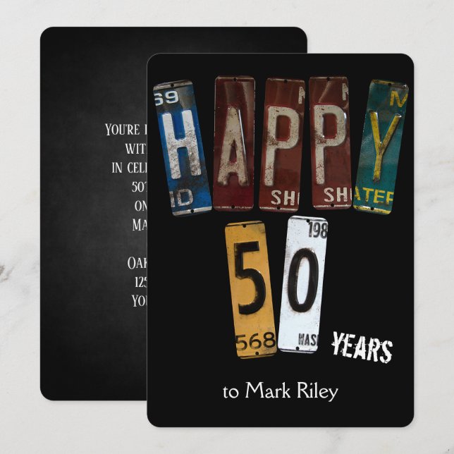 50th birthday party-old license plates invitation (Front/Back)