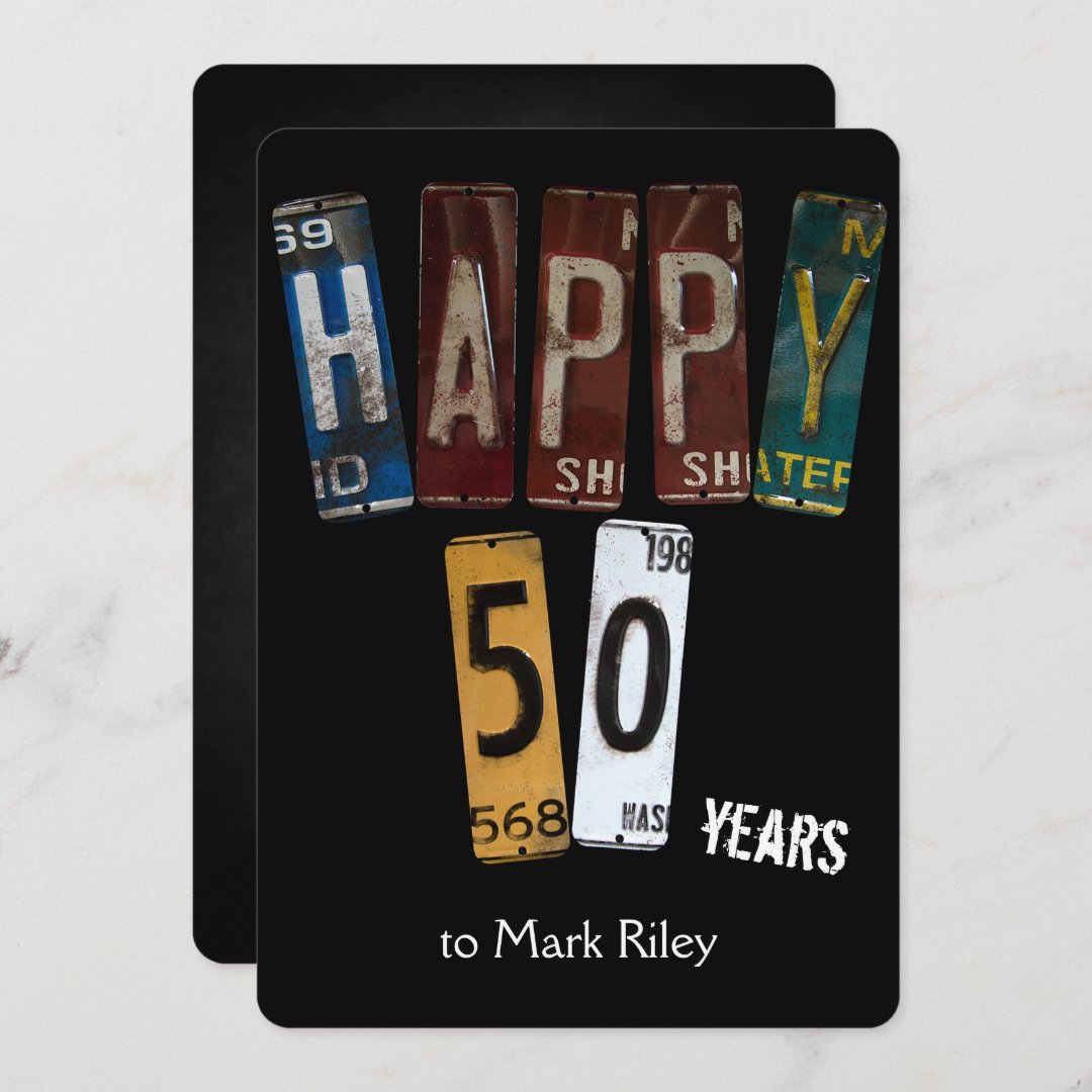 50th birthday party-old license plates invitation | Zazzle