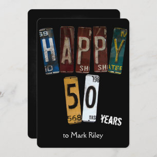 50th birthday party-old license plates invitation