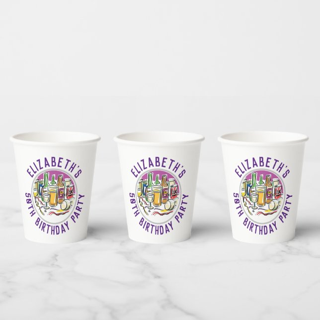 50th Birthday Party Paper Cups (Multi)
