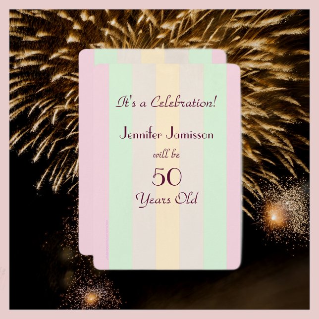 50th Birthday Party Pastel Striped  Invitation (Creator Uploaded)