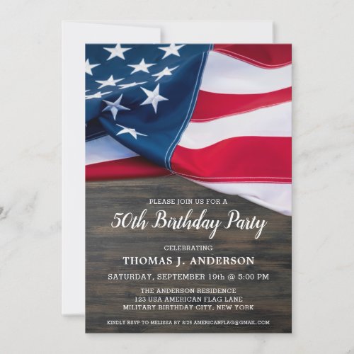 50th Birthday Party Patriotic American Flag Invitation - USA American Flag Birthday Party Invitations. Invite friends and family to your patriotic birthday celebration with these modern American Flag invitations. Personalize this american flag invitation with your event, name, and party details.
See our collection for matching patriotic birthday gifts ,party favors, and supplies. COPYRIGHT © 2021 Judy Burrows, Black Dog Art - All Rights Reserved. 50th Birthday Party Patriotic American Flag Invitation