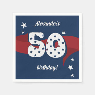 50th Birthday Party Patriotic Red White Blue Stars Napkins