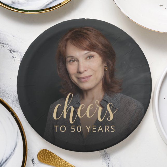 50th Birthday Party Photo Cheers Paper Plates (Creator Uploaded)