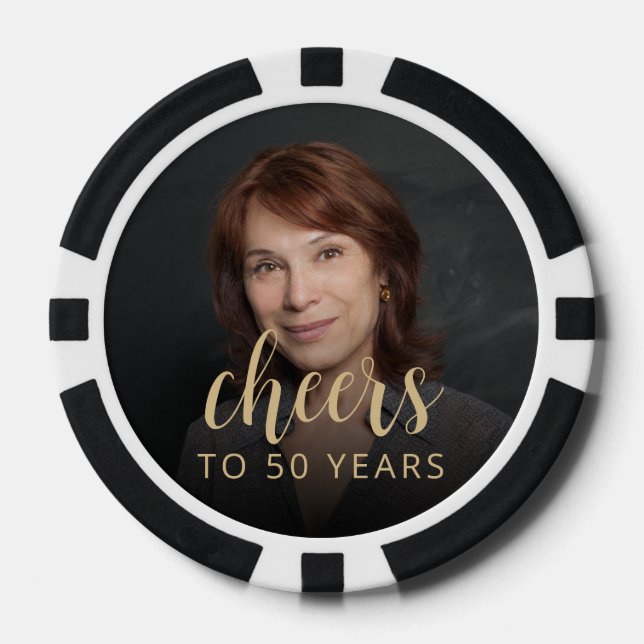 50th Birthday Party Photo Cheers Poker Chips (Front)