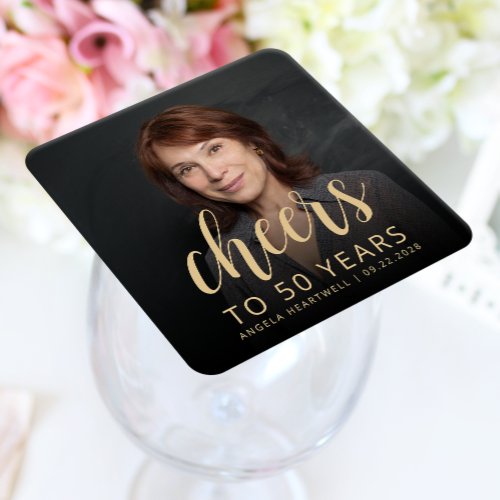 50th Birthday Party Photo Cheers Square Paper Coaster