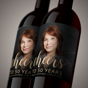 50th Birthday Party Photo Cheers Wine Label