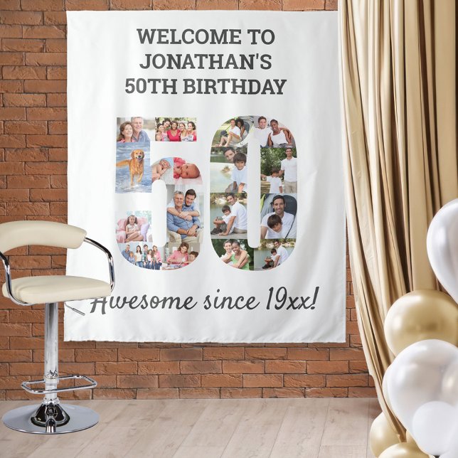 50th Birthday Party Photo Collage Backdrop (Creator Uploaded)