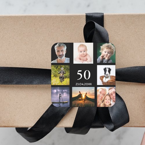 50th birthday party photo collage black guy men square sticker