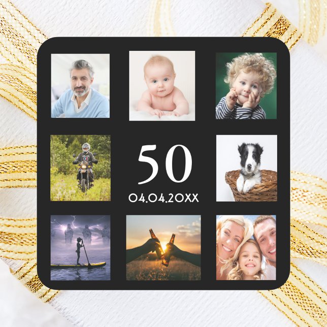 50th birthday party photo collage black guy men square sticker (Creator Uploaded)