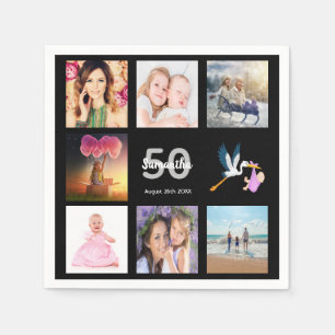 50th birthday party photo collage black napkins