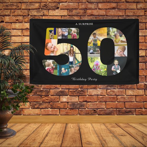 50th Birthday Party Photo Collage Black White Banner