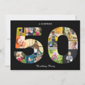 50th Birthday Party Photo Collage Black White Invitation (Front)