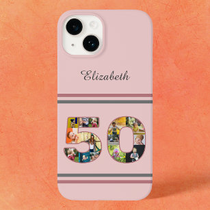 50th Birthday Party Photo Collage Dusty Blush Pink Case-Mate iPhone 14 Case