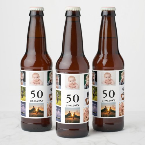 50th birthday party photo collage guy beer bottle label