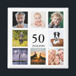 50th birthday party photo collage guy magnet<br><div class="desc">A magnet for a 50th birthday party for a guy, celebrating his life with a collage of 8 of your own photos. Templates for the age 50 and a date. Date of birth or the date of the party. Black colored letters. White background. Perfect as a party favor, keepsake or...</div>