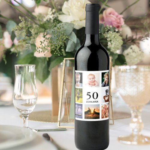 50th birthday party photo collage guy wine label