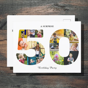 50th Birthday Party Photo Collage Invitation Postcard