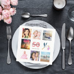 50th birthday party photo collage napkins<br><div class="desc">A napkin for a girly 50th birthday party,  celebrating her life with a collage of 8 of your photos.  Templates for a name,  age 50 and a date.  Date of birth or the date of the party.  Coral and burgundy colored letters.  White background.</div>
