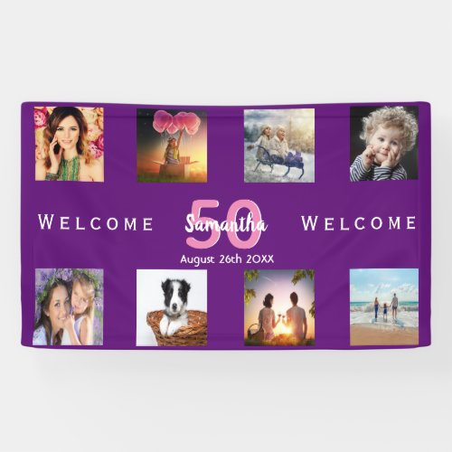 50th birthday party photo collage purple banner